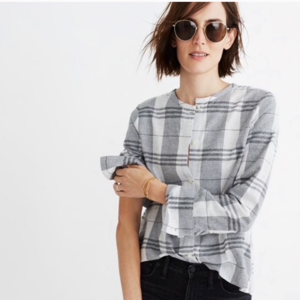MADEWELL • plaid collarless blouse